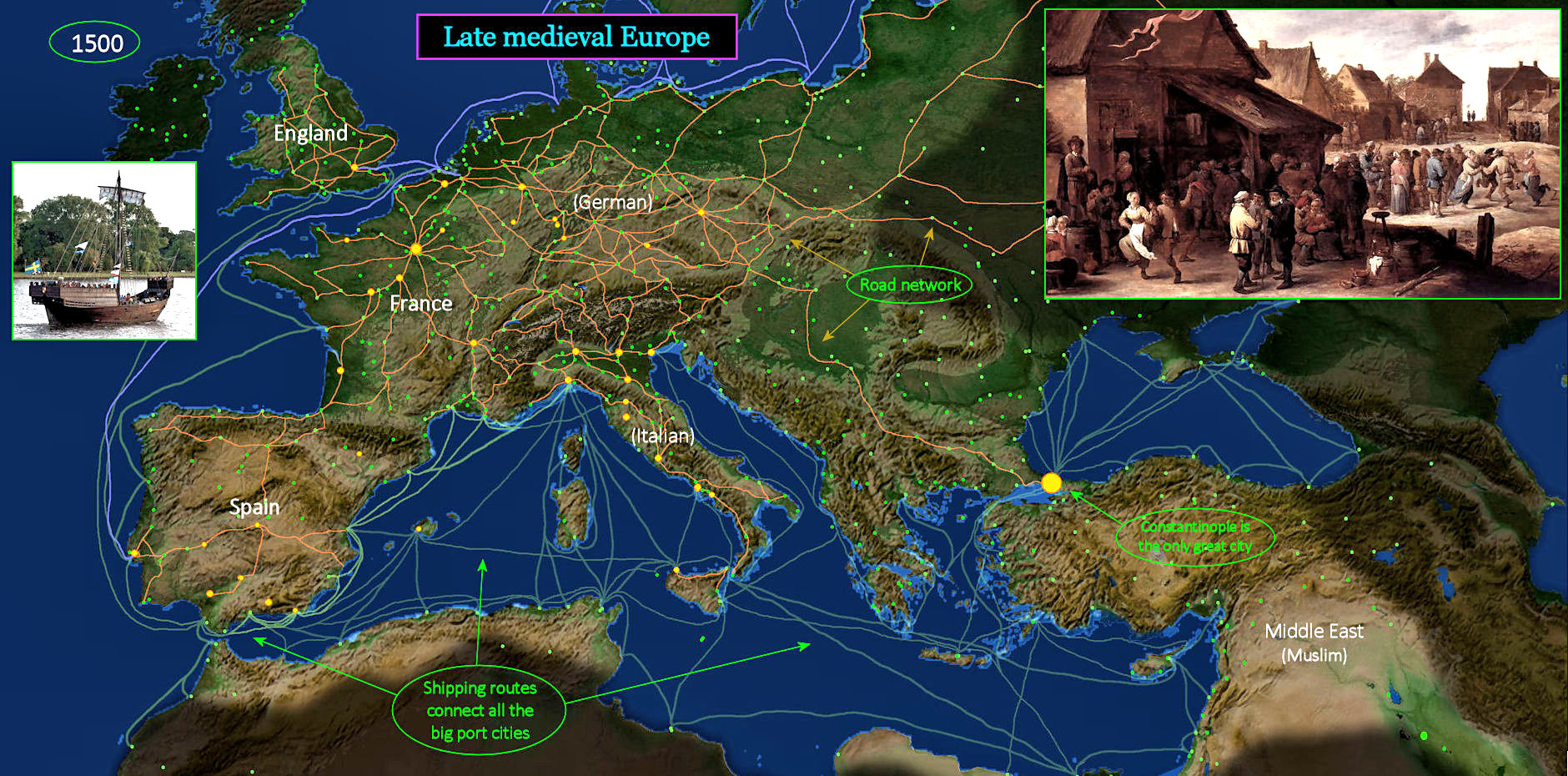 Cities and trade routes, 1500 map